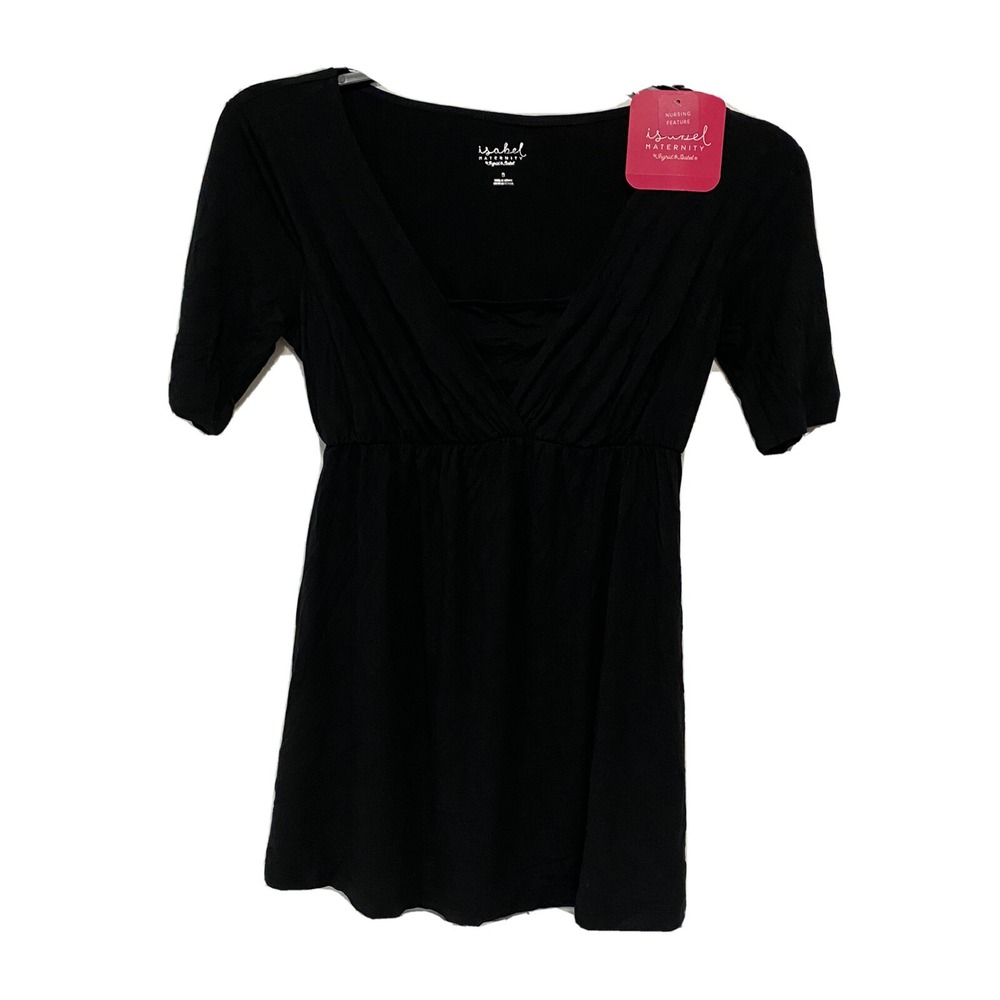 Isabel Maternity Nursing Top Black V Neck Elbow Sleeve Size S NWT